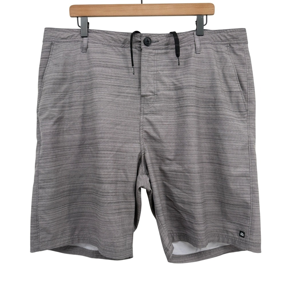 Micros Board Shorts Mens 40x8.5" Gray Striped‎ Hybrid Stretch Casual Beachwear